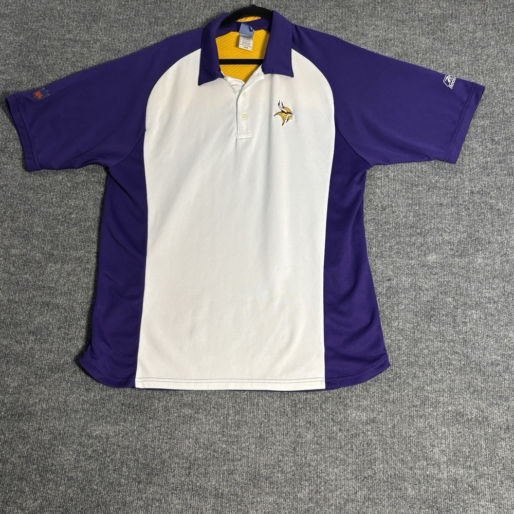 Minnesota Vikings Performance Polo Shirt Mens Large Purple White Reebok NFL